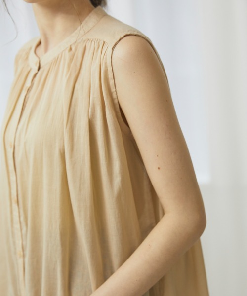 ANGIE(アンジー)の「ノースリーブギャザーワンピース(シャツワンピース・レディース・ブラック/ブラウン/カーキ/ナチュラル/ダークオレンジ・FREE)」の14枚目の写真