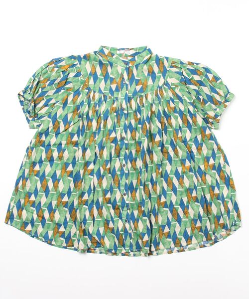 sandy（サンディー）の「【sandy】プリントスタンドカラータックブラウス（シャツ/ブラウス・レディース・グレー/カーキ/ブルー/グリーン・FREE）」の4枚目の写真