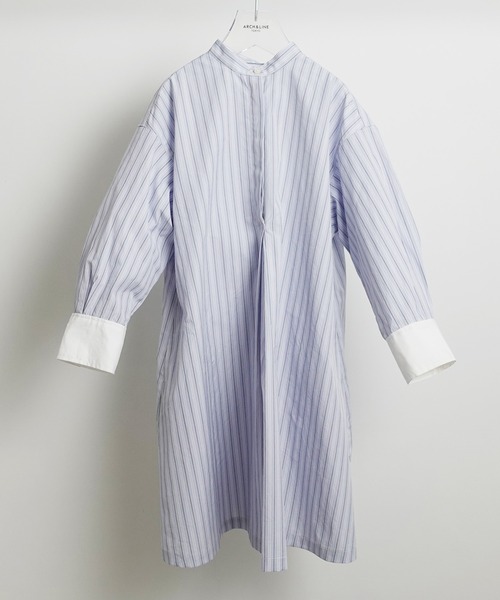 ARCH & LINE(アーチアンドライン)の「バンドカラー ロングシャツ PAJAMA LONG SHIRT(シャツワンピース・キッズ・ベージュ/サックスブルー・L/M/S)」の10枚目の写真