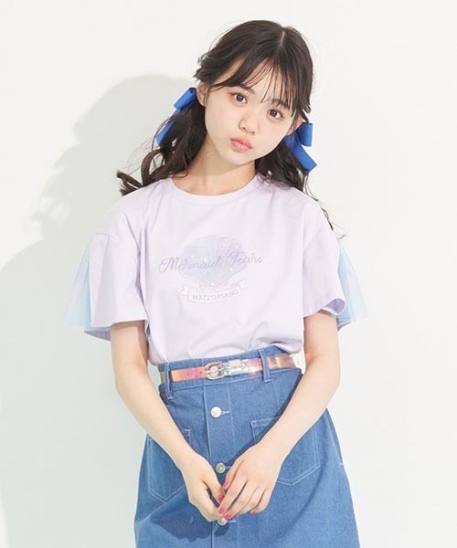 メゾピアノ シェルジュエリーアップリケ半袖Ｔシャツ　130 シェルジュエリーアップリケ半袖Tシャツ(90cm ラベンダー