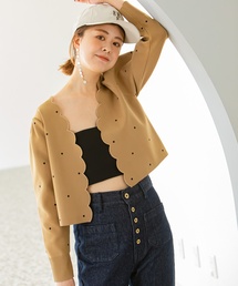 ドット刺繍ニットカーディガン