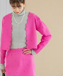 ドット刺繍ニットカーディガン