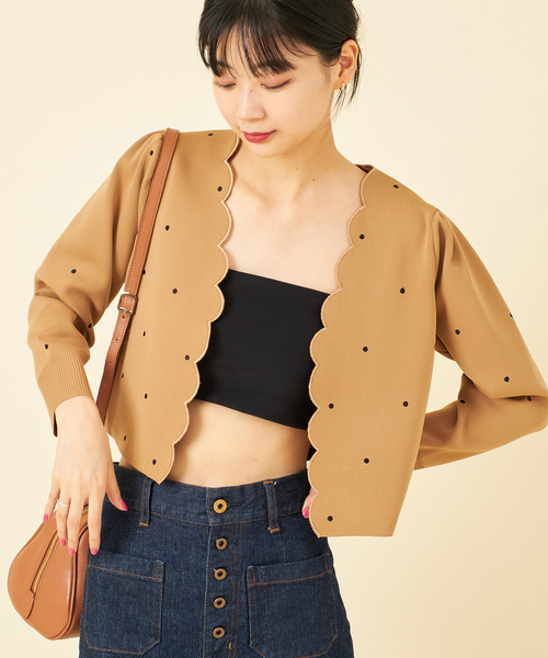 U by SPICK&SPAN(ユーバイスピックアンドスパン)の「ドット刺繍ニットカーディガン(カーディガン/ボレロ・レディース・ブラック/ベージュ/ピンク・FREE)」の5枚目の写真