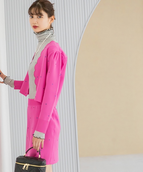 U by SPICK&SPAN(ユーバイスピックアンドスパン)の「ドット刺繍ニットカーディガン(カーディガン/ボレロ・レディース・ブラック/ベージュ/ピンク・FREE)」の9枚目の写真