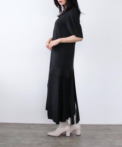 ムータマリンゴルフ ボンディング プリーツ切替ワンピース ブラック muta marina golf ボンディング プリーツ切替ワンピース ブラック