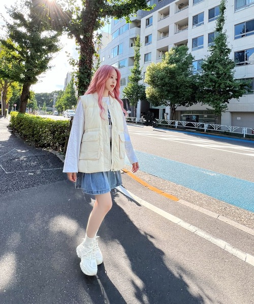 Figments(フィグメンツ)の「エコダウンブルゾンベスト(ダウンベスト・レディース・ブラック/オフホワイト・FREE)」の13枚目の写真