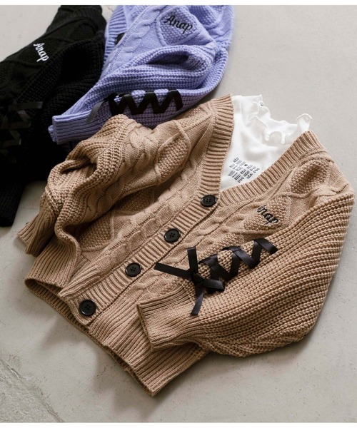 ANAP kids（アナップキッズ）の「ニットカーディガン＋メロートップスカーディガン（カーディガン/ボレロ・キッズ・モカ/ラベンダー/ブラック・110cm/120cm/130cm）」の10枚目の写真