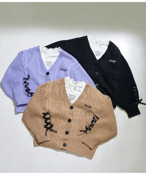 ANAP kids（アナップキッズ）の「ニットカーディガン＋メロートップスカーディガン（カーディガン/ボレロ・キッズ・モカ/ラベンダー/ブラック・110cm/120cm/130cm）」の11枚目の写真