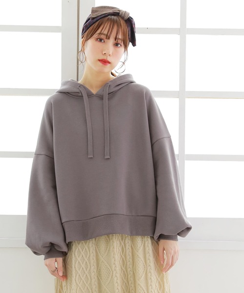 osharewalker（オシャレウォーカー）の「『裏起毛ボリューム袖パーカー』（パーカー・レディース・ボルドー/ダークグレー/グレイッシュベージュ/パープル/ブルーグリーン/ブラック・FREE）」の9枚目の写真