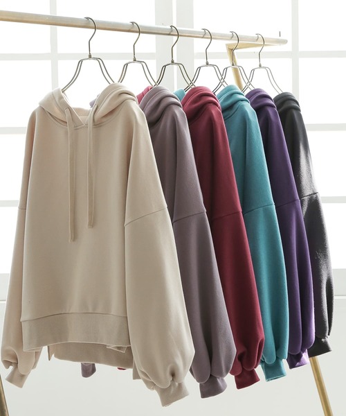 osharewalker（オシャレウォーカー）の「『裏起毛ボリューム袖パーカー』（パーカー・レディース・ボルドー/ダークグレー/グレイッシュベージュ/パープル/ブルーグリーン/ブラック・FREE）」の17枚目の写真