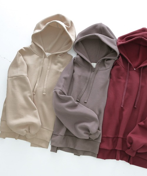 osharewalker（オシャレウォーカー）の「『裏起毛ボリューム袖パーカー』（パーカー・レディース・ボルドー/ダークグレー/グレイッシュベージュ/パープル/ブルーグリーン/ブラック・FREE）」の18枚目の写真