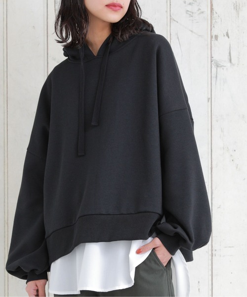 osharewalker（オシャレウォーカー）の「『裏起毛ボリューム袖パーカー』（パーカー・レディース・ボルドー/ダークグレー/グレイッシュベージュ/パープル/ブルーグリーン/ブラック・FREE）」の13枚目の写真