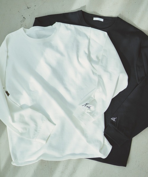 N WITH.(エヌウィズ)の「ポイント刺繍ロングスリーブTシャツ(Tシャツ/カットソー・レディース・ホワイト/ブラック・FREE)」の6枚目の写真