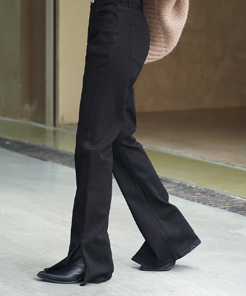 ストレッチフレア ブラック5ポケットパンツ chw22a109-ファッション