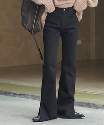 ストレッチフレア ブラック5ポケットパンツ chw22a109-ファッション
