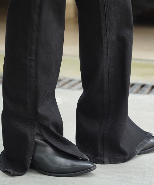 O.W ストレッチフレアブラックパンツ O.W ストレッチフレアブラックパンツ 美シルエット】ブラック