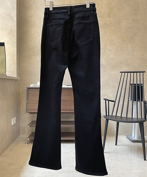 ストレッチフレア ブラック5ポケットパンツ chw22a109-ファッション