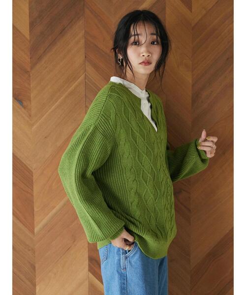 CRAFT STANDARD BOUTIQUE(クラフトスタンダードブティック)の「ケーブルスキッパープルオーバー(ニット/セーター・レディース・グレー/ベージュ/グリーン・FREE)」の8枚目の写真