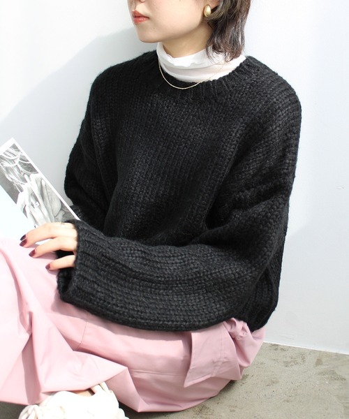 GeeRA(ジーラ)の「起毛ショート丈ニットプルオーバー(ニット/セーター・レディース・ピンク/ブラック/アイボリー・MEDIUM)」の1枚目の写真