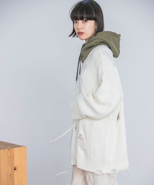 JEANASIS(ジーナシス)の「3Gクラッシュドロストプルオーバー/183490(ニット/セーター・レディース・グレー/オフホワイト/オレンジ・FREE)」の12枚目の写真