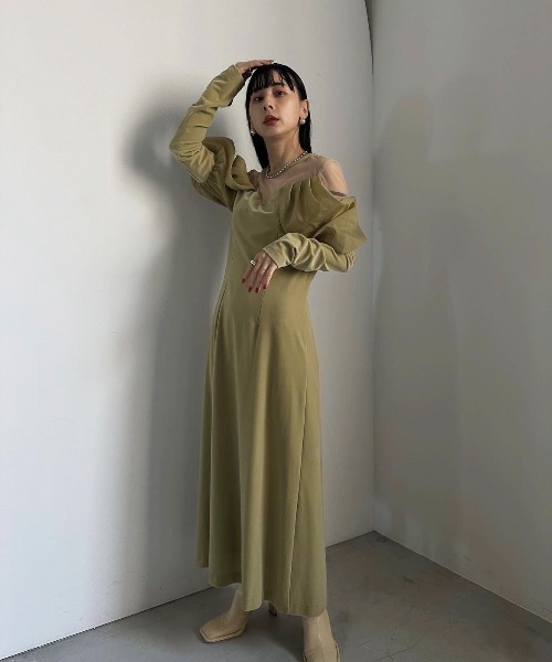 Ameri　UND VELOUR OFF SHOULDER DRESS my closet / UND VELOUR OFF SHOULDER DRESS M