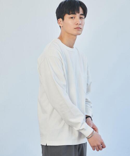 green label relaxing（グリーンレーベルリラクシング）の「ヘビーウェイト クルーネック ロングスリーブ カットソー（Tシャツ/カットソー・メンズ・ベージュ/ホワイト/ライム/ブラック・M/L/S/XL/XXL）」の5枚目の写真