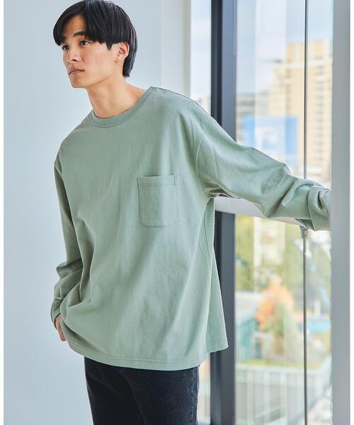 green label relaxing（グリーンレーベルリラクシング）の「ヘビーウェイト クルーネック ロングスリーブ カットソー（Tシャツ/カットソー・メンズ・ベージュ/ホワイト/ライム/ブラック・M/L/S/XL/XXL）」の13枚目の写真