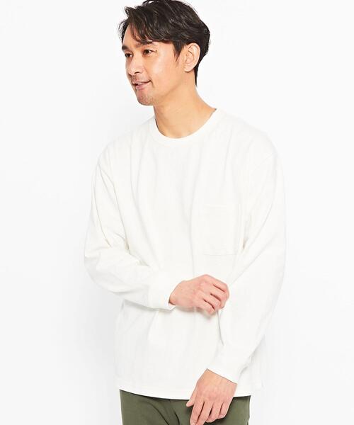 green label relaxing（グリーンレーベルリラクシング）の「ヘビーウェイト クルーネック ロングスリーブ カットソー（Tシャツ/カットソー・メンズ・ベージュ/ホワイト/ライム/ブラック・M/L/S/XL/XXL）」の2枚目の写真
