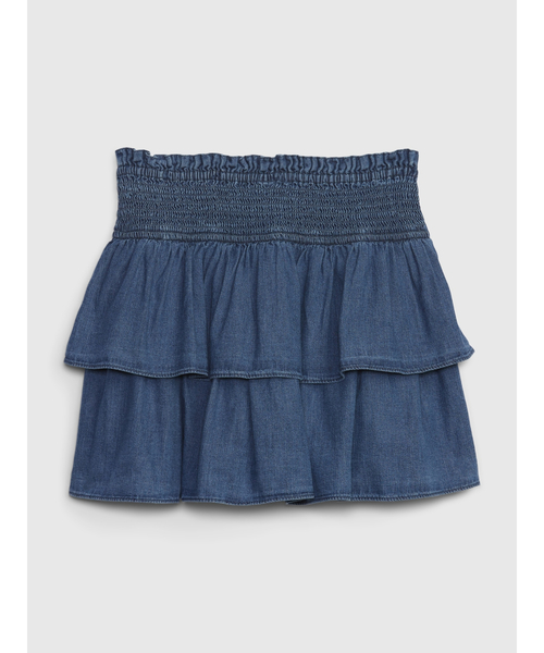 GAP(ギャップ)の「ウォッシュウェル スモッキングギャザー デニムスコート (キッズ)(デニムスカート・キッズ・ライトインディゴブルー・XS/M/S/L/XL/XXL)」の2枚目の写真