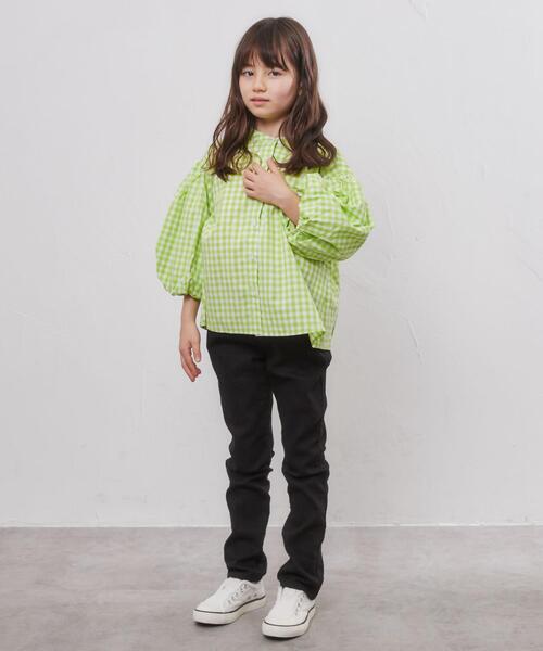 coen（コーエン）の「ギンガムチェックバルーンスリーブブラウス（シャツ/ブラウス・キッズ・ネイビー/ライム・110/130/150）」の15枚目の写真