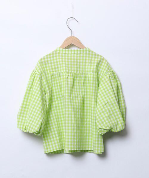 coen（コーエン）の「ギンガムチェックバルーンスリーブブラウス（シャツ/ブラウス・キッズ・ネイビー/ライム・110/130/150）」の7枚目の写真