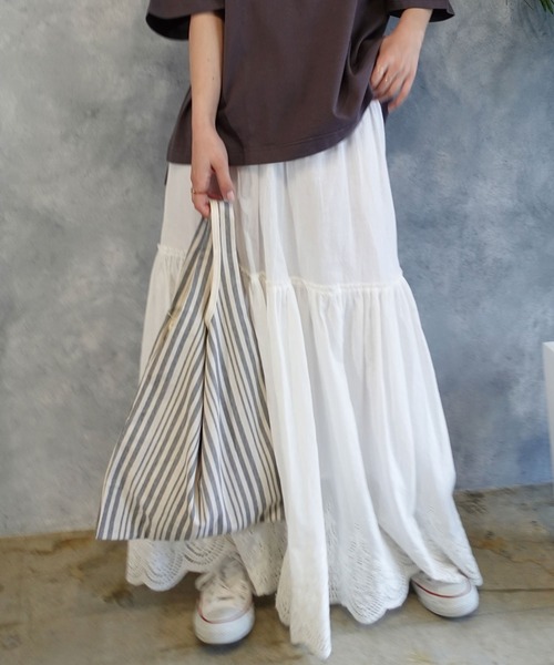 CORNERS(コーナーズ)の「リネンライクストライプマルシェバッグ(エコバッグ/サブバッグ・レディース・ブラック/ベージュ・FREE)」の4枚目の写真