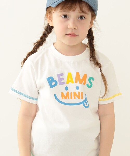 BEAMS mini(ビームスミニ)の「BEAMS mini / スマイル ロゴ Tシャツ 23SS(90~130cm)(Tシャツ/カットソー・キッズ・サックスブルー/オフホワイト/ネイビー/ピンク・100/130/90/120/110)」の2枚目の写真