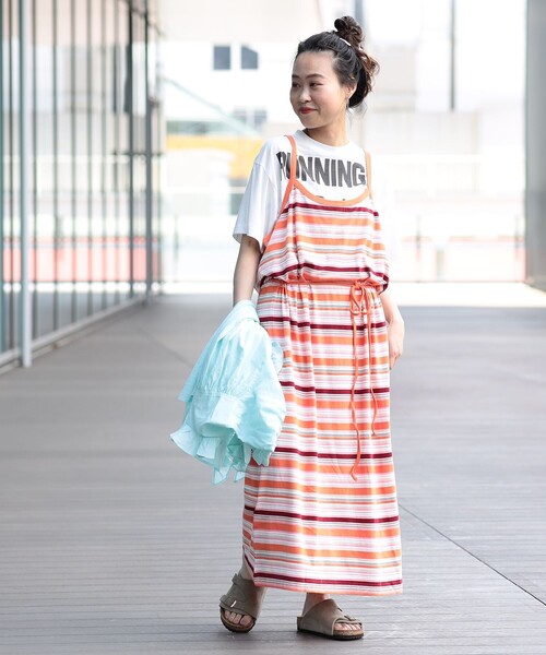 BEAMS BOY（ビームスボーイ）の「BEAMS BOY / マルチボーダー キャミソール ワンピース23SS（ワンピース・レディース・グリーン/ネイビー/オレンジ・ONE SIZE）」の17枚目の写真