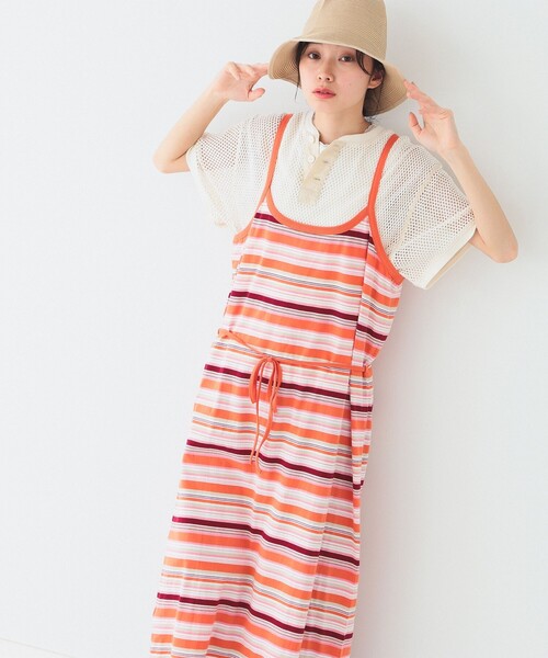 BEAMS BOY（ビームスボーイ）の「BEAMS BOY / マルチボーダー キャミソール ワンピース23SS（ワンピース・レディース・グリーン/ネイビー/オレンジ・ONE SIZE）」の19枚目の写真