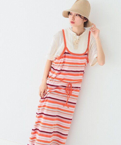 BEAMS BOY（ビームスボーイ）の「BEAMS BOY / マルチボーダー キャミソール ワンピース23SS（ワンピース・レディース・グリーン/ネイビー/オレンジ・ONE SIZE）」の21枚目の写真