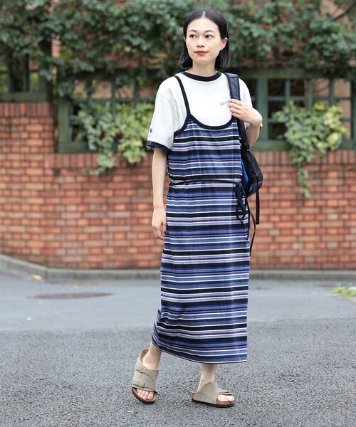 BEAMS BOY（ビームスボーイ）の「BEAMS BOY / マルチボーダー キャミソール ワンピース23SS（ワンピース・レディース・グリーン/ネイビー/オレンジ・ONE SIZE）」の11枚目の写真