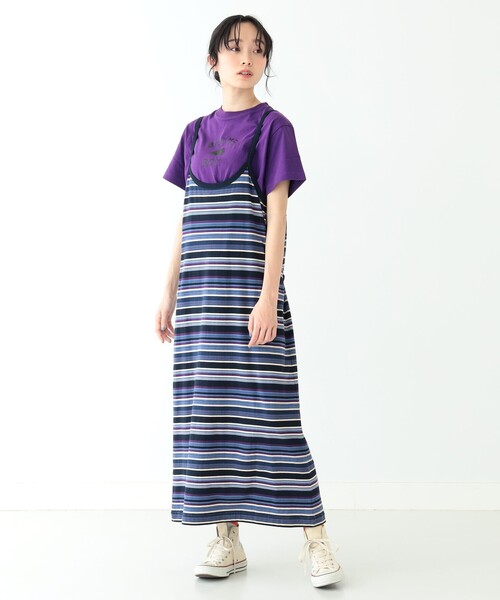 BEAMS BOY（ビームスボーイ）の「BEAMS BOY / マルチボーダー キャミソール ワンピース23SS（ワンピース・レディース・グリーン/ネイビー/オレンジ・ONE SIZE）」の12枚目の写真