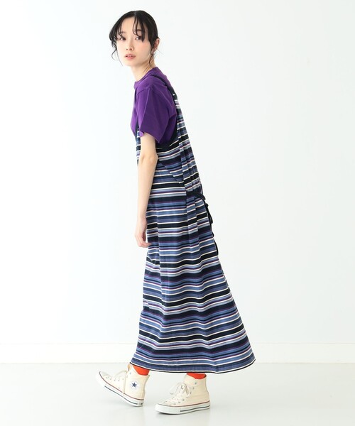 BEAMS BOY（ビームスボーイ）の「BEAMS BOY / マルチボーダー キャミソール ワンピース23SS（ワンピース・レディース・グリーン/ネイビー/オレンジ・ONE SIZE）」の14枚目の写真