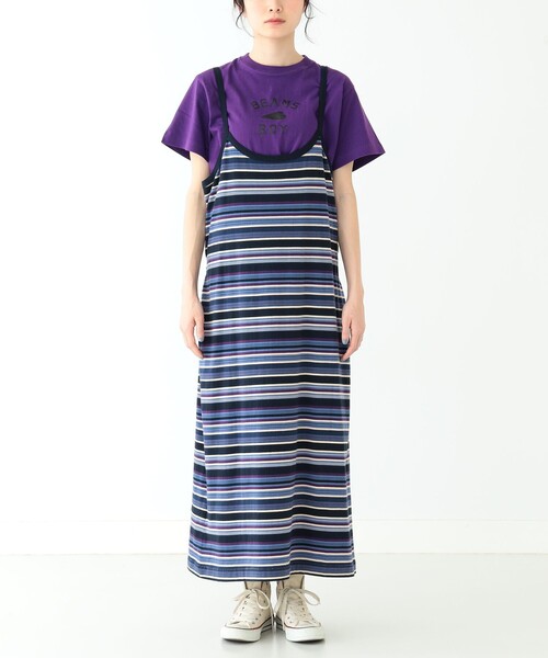 BEAMS BOY（ビームスボーイ）の「BEAMS BOY / マルチボーダー キャミソール ワンピース23SS（ワンピース・レディース・グリーン/ネイビー/オレンジ・ONE SIZE）」の5枚目の写真