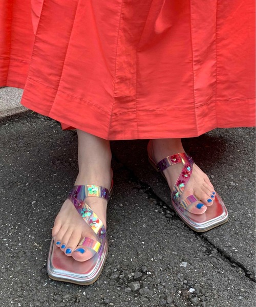 Casselini（キャセリーニ）の「Casselini(キャセリーニ)フラワーモチーフサンダル（サンダル・レディース・ブラック/ホワイト/シルバー・23.5cm/24.5cm/23cm/24cm）」の14枚目の写真