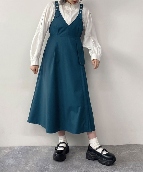 179/WG（イチナナキュウダブルジー）の「アシメプリーツジャンパースカート（ジャンパースカート・レディース・オフホワイト/ブルー/ブラック・MEDIUM）」の3枚目の写真