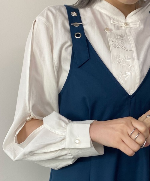 179/WG（イチナナキュウダブルジー）の「アシメプリーツジャンパースカート（ジャンパースカート・レディース・オフホワイト/ブルー/ブラック・MEDIUM）」の10枚目の写真