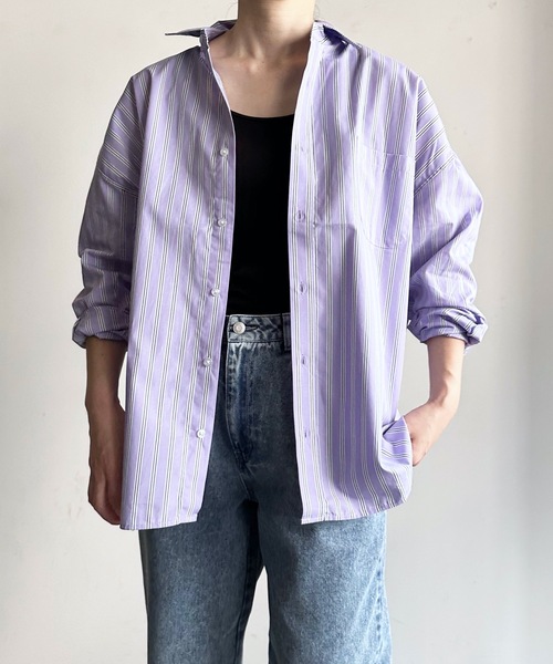 COMMON WARE（コモンウェアー）の「COMMONWARE:ビッグサイズ レギュラーカラー シャツ L/S（シャツ/ブラウス・レディース・グリーン系/サックスブルー系/ブラック×ホワイト/グリーン/ホワイト/イエロー/ラベンダー/サックスブルー/ブラック/ホワイト×ブルー/グレイッシュベージュ・L/XL/M）」の10枚目の写真