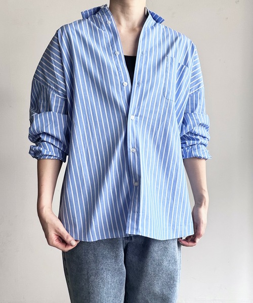 COMMON WARE（コモンウェアー）の「COMMONWARE:ビッグサイズ レギュラーカラー シャツ L/S（シャツ/ブラウス・レディース・グリーン系/サックスブルー系/ブラック×ホワイト/グリーン/ホワイト/イエロー/ラベンダー/サックスブルー/ブラック/ホワイト×ブルー/グレイッシュベージュ・L/XL/M）」の9枚目の写真