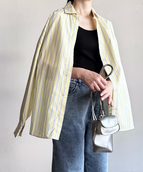 COMMON WARE（コモンウェアー）の「COMMONWARE:ビッグサイズ レギュラーカラー シャツ L/S（シャツ/ブラウス・レディース・グリーン系/サックスブルー系/ブラック×ホワイト/グリーン/ホワイト/イエロー/ラベンダー/サックスブルー/ブラック/ホワイト×ブルー/グレイッシュベージュ・L/XL/M）」の11枚目の写真