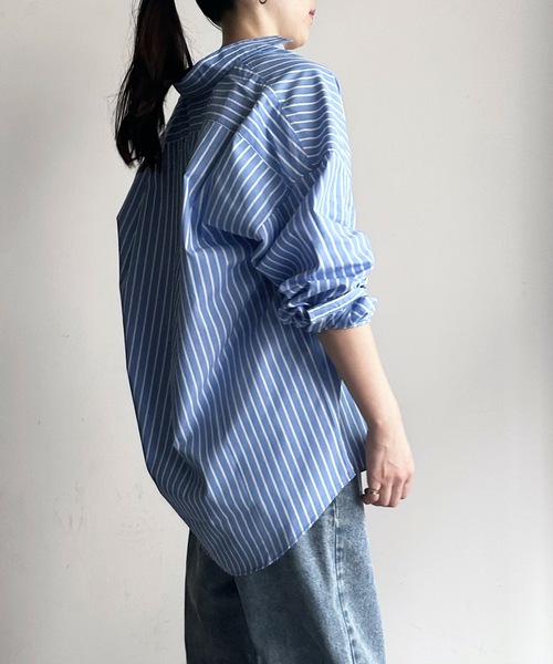 COMMON WARE（コモンウェアー）の「COMMONWARE:ビッグサイズ レギュラーカラー シャツ L/S（シャツ/ブラウス・レディース・グリーン系/サックスブルー系/ブラック×ホワイト/グリーン/ホワイト/イエロー/ラベンダー/サックスブルー/ブラック/ホワイト×ブルー/グレイッシュベージュ・L/XL/M）」の15枚目の写真