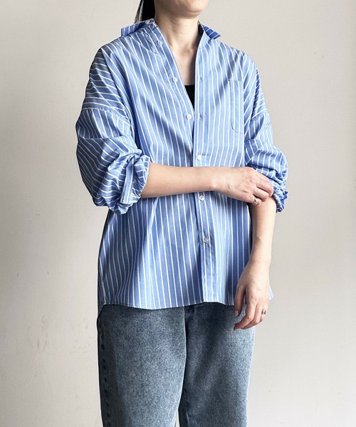 COMMON WARE（コモンウェアー）の「COMMONWARE:ビッグサイズ レギュラーカラー シャツ L/S（シャツ/ブラウス・レディース・グリーン系/サックスブルー系/ブラック×ホワイト/グリーン/ホワイト/イエロー/ラベンダー/サックスブルー/ブラック/ホワイト×ブルー/グレイッシュベージュ・L/XL/M）」の16枚目の写真