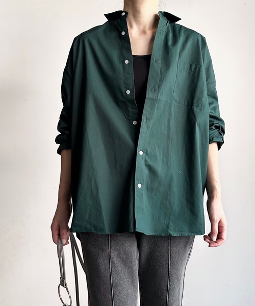 COMMON WARE（コモンウェアー）の「COMMONWARE:ビッグサイズ レギュラーカラー シャツ L/S（シャツ/ブラウス・レディース・グリーン系/サックスブルー系/ブラック×ホワイト/グリーン/ホワイト/イエロー/ラベンダー/サックスブルー/ブラック/ホワイト×ブルー/グレイッシュベージュ・L/XL/M）」の20枚目の写真