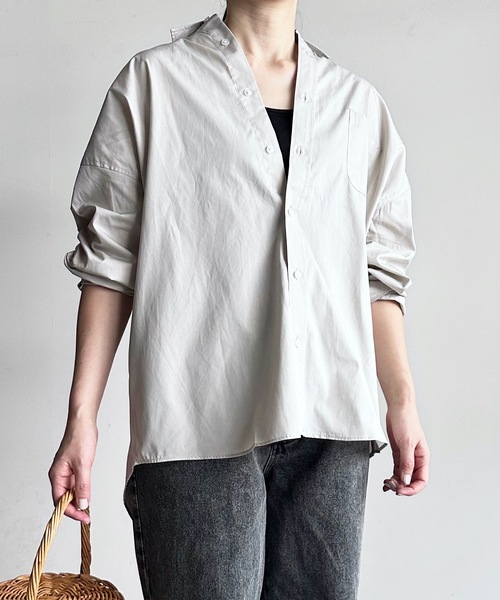 COMMON WARE（コモンウェアー）の「COMMONWARE:ビッグサイズ レギュラーカラー シャツ L/S（シャツ/ブラウス・レディース・グリーン系/サックスブルー系/ブラック×ホワイト/グリーン/ホワイト/イエロー/ラベンダー/サックスブルー/ブラック/ホワイト×ブルー/グレイッシュベージュ・L/XL/M）」の17枚目の写真